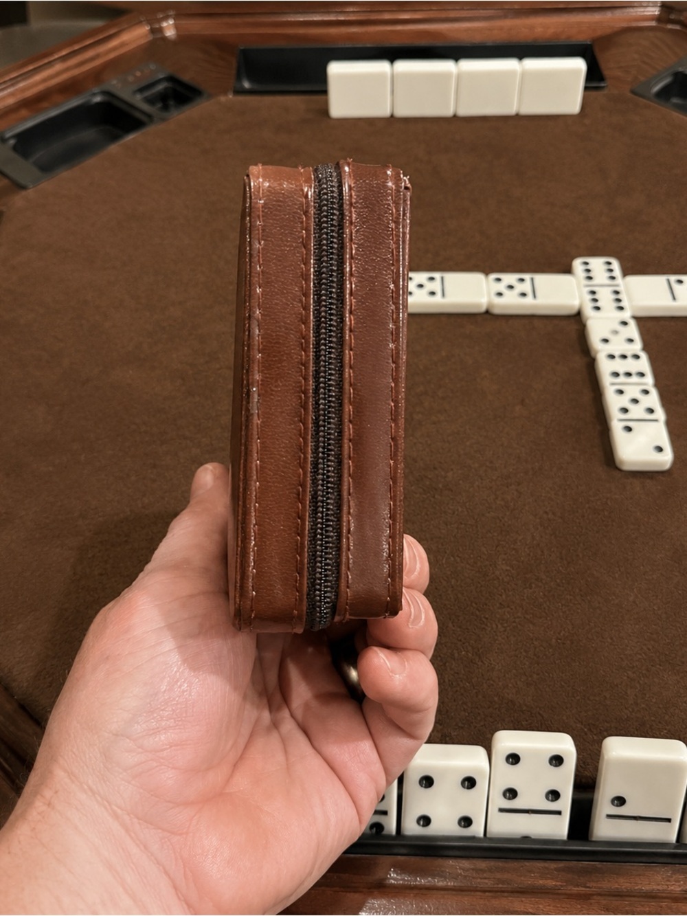 Classic Cream Portable Domino Set in Brown Case - Picture 6 of 7